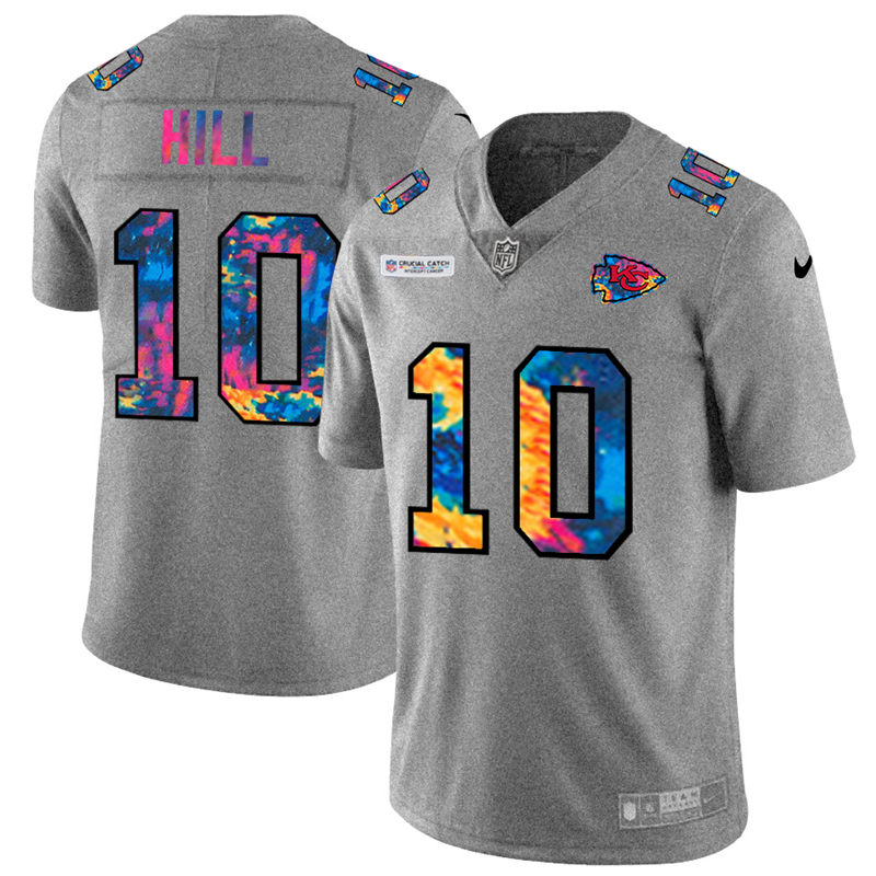 NFL Kansas City Chiefs #10 Tyreek Hill Men Nike MultiColor 2020  Crucial Catch  Jersey Grey->kansas city chiefs->NFL Jersey